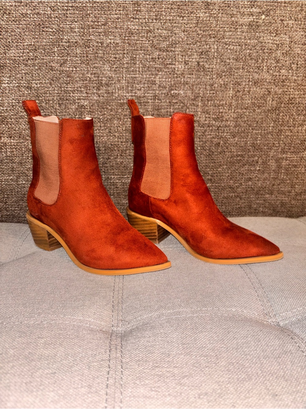 Women's Rust Suede Chelsea Ankle Boots with Block Heel